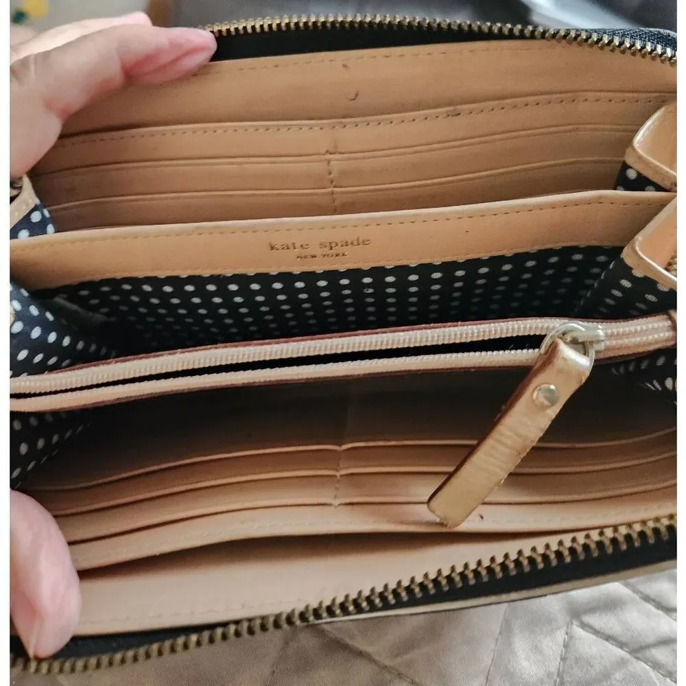 Kate Spade Black Patent Leather Accordion Zip-Around Wallet